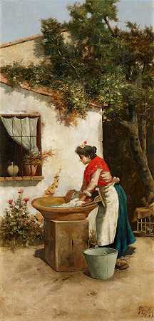 洗衣妇`Washerwoman (1896) by Guillermo Gómez Gil
