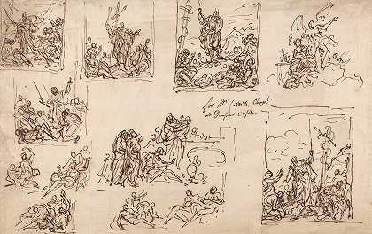 摩西和铜蛇——邓斯特城堡小教堂设计`Moses and the Brazen Serpent – Design for the chapel at Dunster Castle (ca. 1723) by Sir James Thornhill