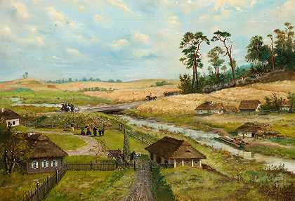 科西乌兹科的军队穿过一个村庄`Kościuszko’s troops march through a village (1885) by Wilhelm Leopolski