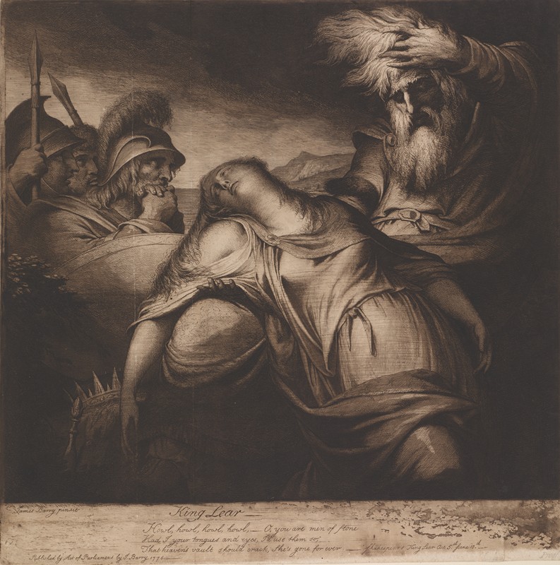 李尔王和科迪莉亚，第五幕，第10场`King Lear and Cordelia, Act V, Scene 10 (1776) by James Barry