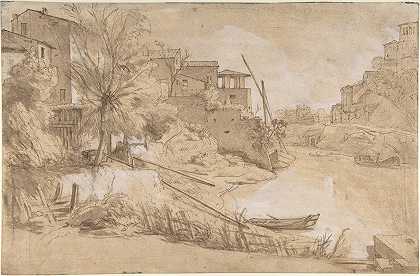 意大利河景`River View in Italy (mid~17th–mid~18th century) by Gaspar Van Wittel