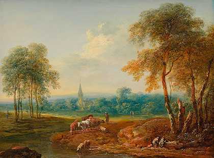 牛群景观`Landschaft mit Kuhherde (1761) by Johann Christian Brand