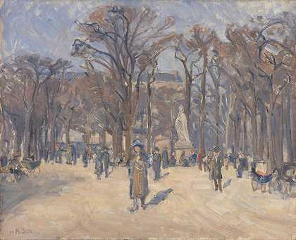 巴黎卢森堡花园三月日`March Day in Le Jardin du Luxembourg, Paris (1921 ~ 1922) by Karl Schou