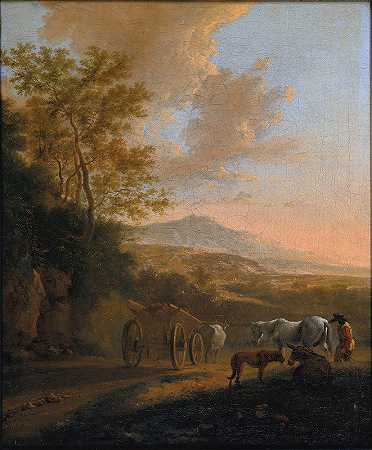 带牛车的意大利风景`Italian Landscape with an Ox~cart by Jan Both