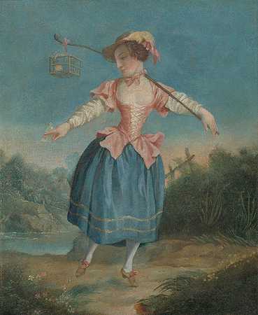 普莱西德夫人在亚历山大·普莱西德的芭蕾舞《捕鸟者》中扮演罗塞塔的角色`Madame Placide in the title role of Rosetta in Alexandre Placide’s staging of the ballet The Bird Catcher (1792)