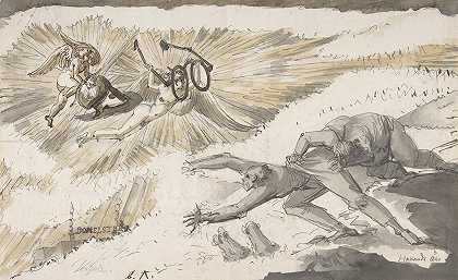 卡尔·埃伦斯沃德饰演阿波罗，飞往检查谢尔盖和阿比加尔`Carl Ehrenswärd as Apollo, flying to inspect Sergel and Abilgaard (1797) by Johann Tobias Sergel