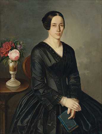 艺术家肖像妻子`Portrait of the Artists Wife (1853) by Peter Michal Bohúň