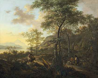 意大利式的夜景`An Italianate Evening Landscape (c. 1650) by Jan Both