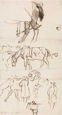 对马、人和马车的研究`Studies of Horses, Men and Carriages (1811) by John Linnell