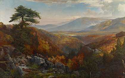 秋天的卡塔维萨山谷`Valley of the Catawissa in Autumn (circa 1862) by Thomas Moran