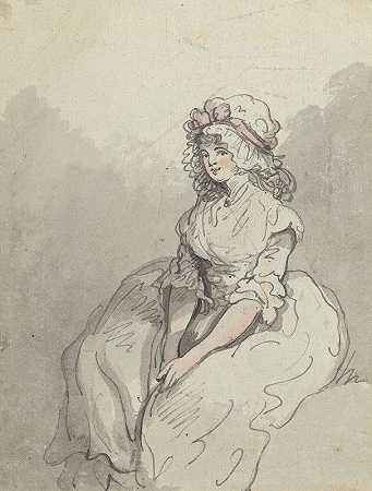 年轻的英国美女`A Young English Beauty (c. 1790) by Thomas Rowlandson