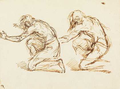 两个跪着的人`Two Kneeling Figures by Benjamin West