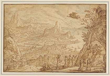 一片广阔的河口景观，讲述了水星和赫塞的故事`An Extensive Estuary Landscape with the Story of Mercury and Herse (1610) by Tobias Verhaecht
