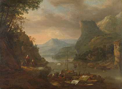山区的河景`Riviergezicht in een bergachtige streek (1655) by Herman Saftleven