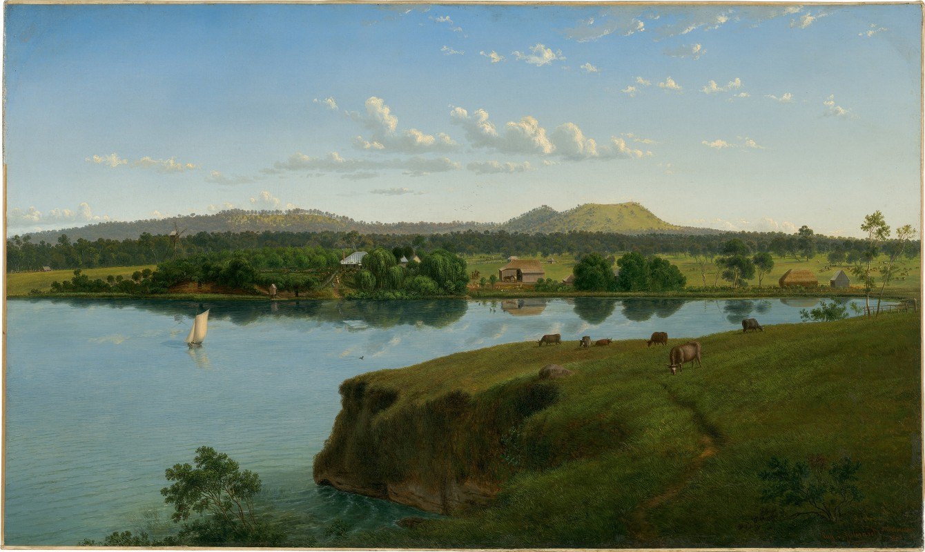湖对岸的普伦贝特`Purrumbete from across the lake by Eugène von Guérard