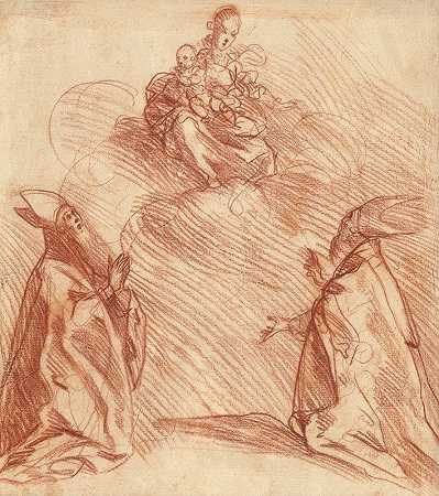 两位主教面前出现的圣母和孩子`The Virgin and Child Appearing to Two Bishops (1680) by Spanish School