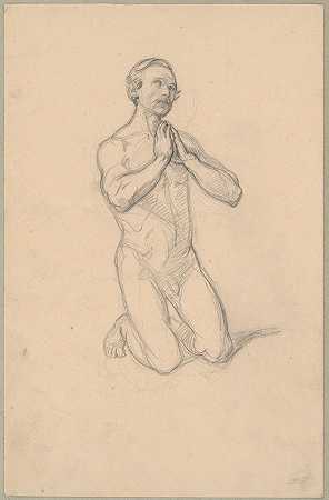 圣马提亚雕像的裸体素描圣马提亚殉道`Nude sketch to the figure of St. Matthias to the painting Martyrdom of St. Matthias (1866~1867) by Józef Simmler