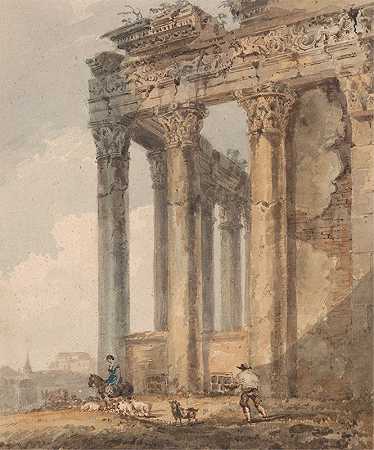 神殿d\’039安东尼奥和福斯蒂娜`Tempio d Antonio e Faustina (between 1798 and 1799) by Thomas Girtin