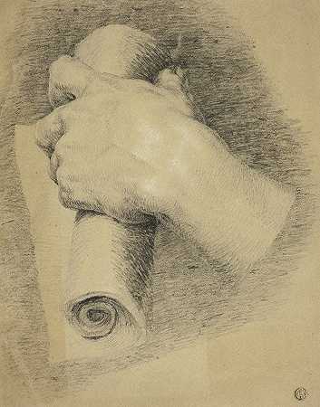 手拿纸卷`Hand Holding Roll of Papers by Charles Lucy