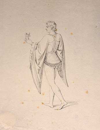 穿着十五世纪服装的年轻人。`Jeune homme avec fleur en costume XVe s. by Jacques-Raymond Brascassat