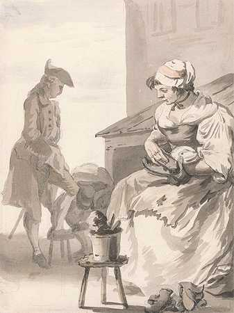 伦敦在哭泣鞋清洁剂`London Cries; Shoe Cleaner (ca. 1759) by Paul Sandby