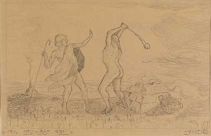 该隐杀死亚伯`Kain erschlägt Abel (1905~1906) by Egon Schiele