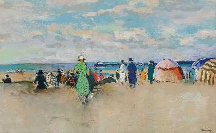 海滩景色，特鲁维尔`Scene De Plage, Trouville (1942) by Paul-Elie Gernez