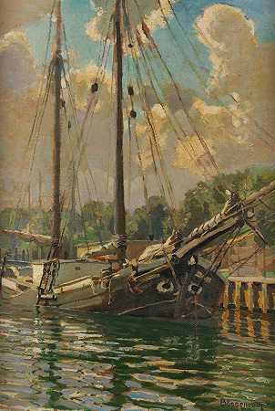 埃克恩费尔德港的水壶`Ewer im Hafen von Eckernförde (1918) by Carl Bössenroth