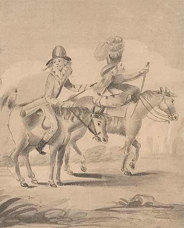 H.Bunbury的插图（杰弗里·甘巴多）马术年鉴;6爱与风`Illustration to H. Bunbury (Geoffrey Gambado) Annals of Horsemanshipp; 6 Love and Wind by Henry William Bunbury