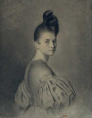 一位女士的肖像`Portrait of a Lady (circa 1850) by Joaquín Espalter