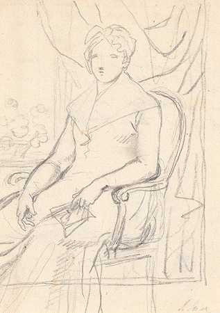 安娜·约阿希玛·丹内斯基奥尔·劳尔维根伯爵夫人的肖像画草稿，她74岁生日时出生于阿勒费尔特。年`Kompositionsudkast til portrættet af grevinde Anna Joachima Danneskiol~Laurvigen, født Ahlefeldt_i sit 74. år (1790 – 1791) by Jens Juel