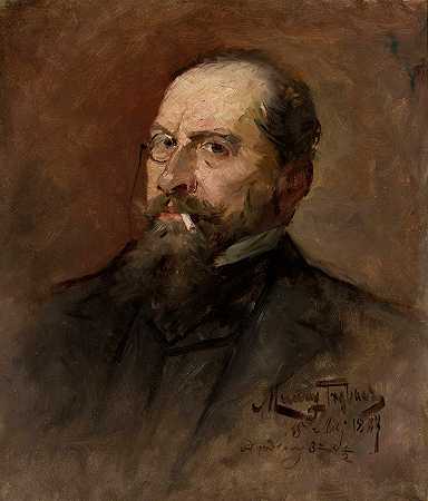 画家卢詹·沃特诺夫斯基的肖像`Portrait of Lucjan Wrotnowski, painter (1887) by Maurycy Trębacz