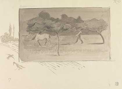 果园里的耙子`A Harrow in the Orchard (ca. 1896) by Robert Polhill Bevan