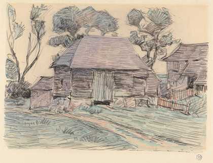 苏塞克斯谷仓`A Sussex Barn (1908) by Robert Polhill Bevan