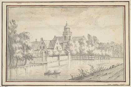河上城堡和房屋的景观`View of Castle and House on the River by Jan van Goyen