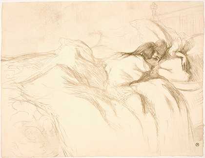 女人躺下，醒来`Femme Couchée, Réveil (1895 ~ 1896) by Henri de Toulouse-Lautrec