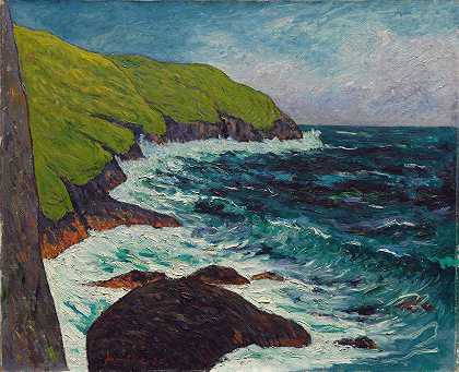 圣吉恩·杜多伊格特的贝加尔·弗莱悬崖`The Cliffs at Beg~ar~Fry, Saint~Jean~du~Doigt (1895) by Maxime Maufra