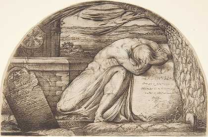 在坟墓前哭泣的人影`A Figure Weeping Over a Grave (1827 or 1829) by George Richmond