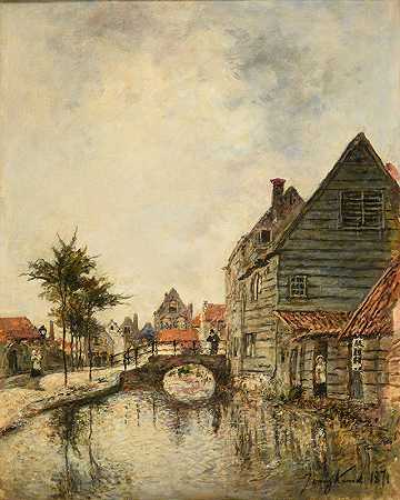 多德雷赫特市内运河`Canal intérieur de la ville de Dordrecht (1871) by Johann-Barthold Jongkind