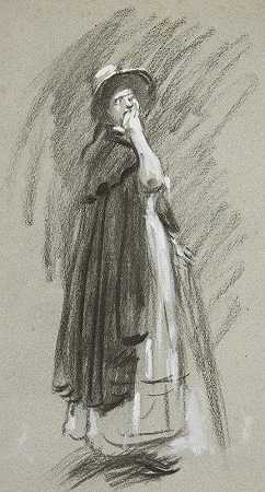 对一个披着斗篷戴着帽子的女人的研究`Study of a woman in cloak and hat (1994) by Edwin Austin Abbey