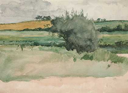 景观-田野`Landscape – Fields by Edwin Austin Abbey