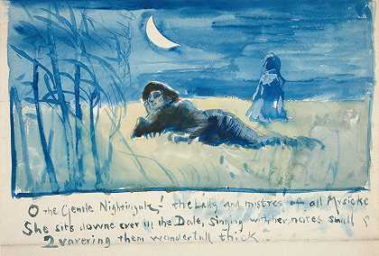 图为哦，温柔的夜莺;`Sketch for O the Gentle Nightingale! by Edwin Austin Abbey