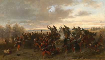 巴伐利亚和法国军队在混乱的战斗中`Bavarian and French Troops in the Turmoil of Battle (1877) by Louis Braun