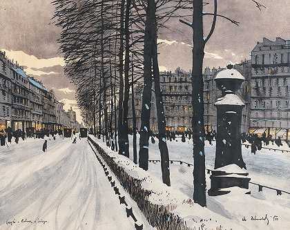 雪中的巴黎大道`A Paris Boulevard in the Snow (1910) by Odo Dobrowolski
