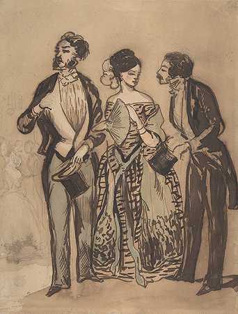 两位先生和一位女士`Two Gentlemen and a Lady by Constantin Guys