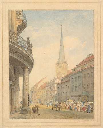 柏林全景图，左边是以法莲宫`View of Berlin with the Ephraim Palais at Left (1847) by Eduard Gaertner