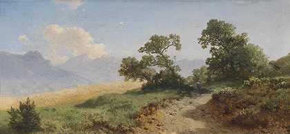 具有象征性舞台的景观`Landschaft mit figürlicher Staffage by Albert August Zimmermann