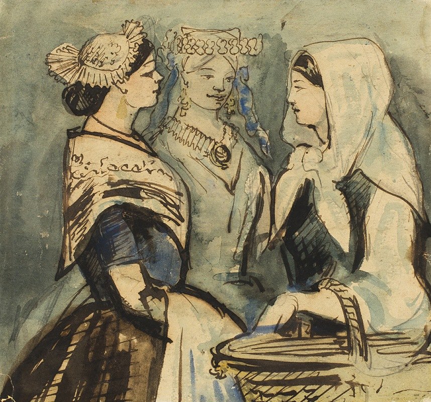 三个女仆`Three Servant Women by Constantin Guys