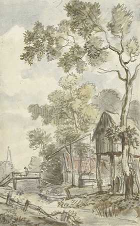 荷兰风景壁纸设计`Ontwerp voor behangselschildering met Hollands landschap (c. 1752 ~ c. 1819) by Jurriaan Andriessen