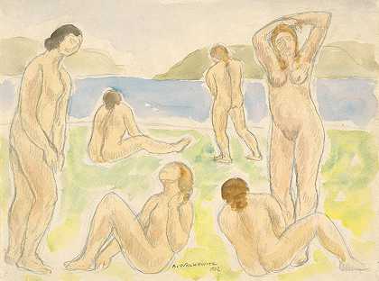 沐浴者（或人物）`Bathers (or Figures) (1902) by Abraham Walkowitz